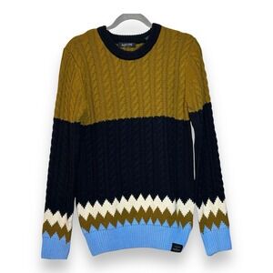 Scotch & Soda Yellow Blue Cable Knit Sweater Acrylic Chunky Pullover Men S